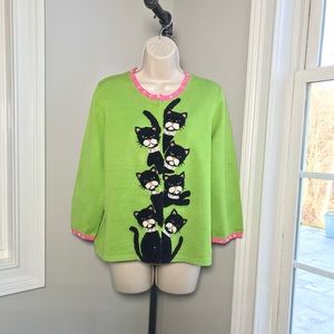 Vintage Michael Simon Black Cats Cardigan Sweater ~ Women’s Large  EUC